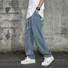 牛仔裤男款潮牌美式高街宽松直筒长裤子2024夏季新款K825-特批-37，男装牛仔裤，星座718-1