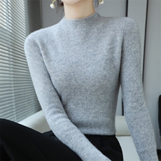 女士秋冬羊毛衫简约休闲舒适显瘦半高领羊毛衫，女装羊毛衫，贝恒羊绒