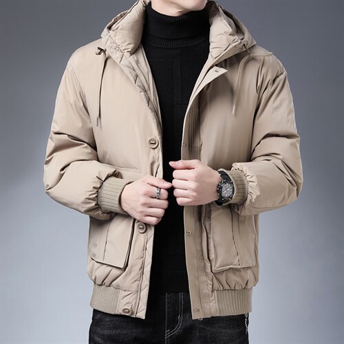 21冬季新款时尚羽绒服休闲宽松翻领外套男士90%白鸭绒ZG3318-P215图片