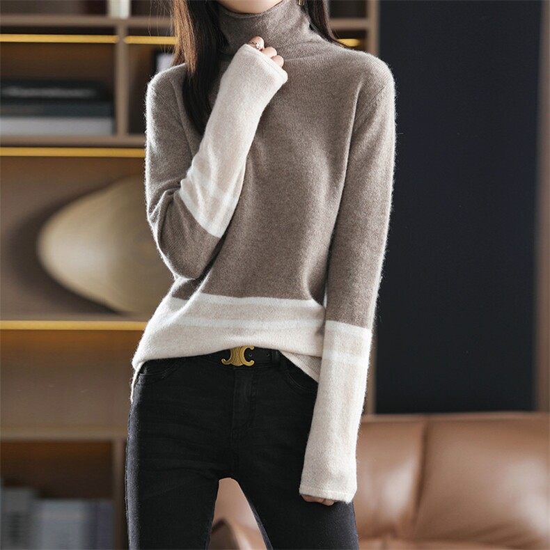 时尚百搭高领羊毛衫秋冬保暖显瘦长袖针织衫，女装羊毛衫，丽特绒