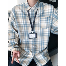 现货~格子大码长袖衬衫CS1877/特P28杏，男装衬衫，电商A094
