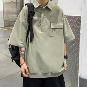 T6069/P35夏季简约短袖衬衫男设计感小众工装衬衣polo衫宽松T恤男图片