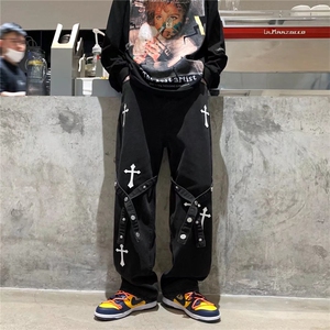 美式街头牛仔裤男春秋季韩版ins潮流宽松vibe拖地裤子 K2587-P45图片