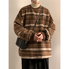 @秋装新款复古呢料条纹宽松卫衣501-2-WY701-P68（化纤），男装卫衣，星座501-2