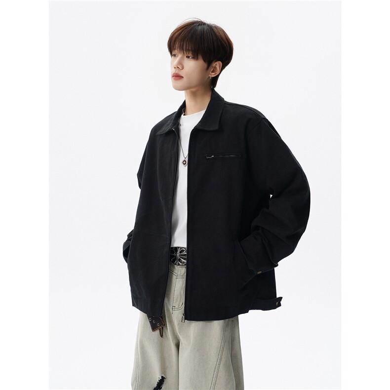 撞色水洗做旧帆布短款夹克男款vintage美式复古工装休闲外套JK003,男装夹克,电商B312