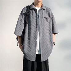 短袖衬衫男夏季新款港风大码宽松设计坠感衬衣CS1901-P38，男装衬衫，星座214-3