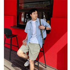 纯色衬衫短袖夏季宽松日系风格衬衣外套日系新款潮流CA223-P42，男装T恤，星座208-5