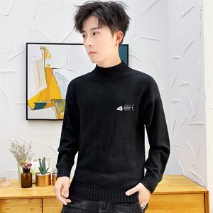 秋冬中领毛衣男小鱼骨头长袖外套男毛衫打底针织衫高领黑M229P35