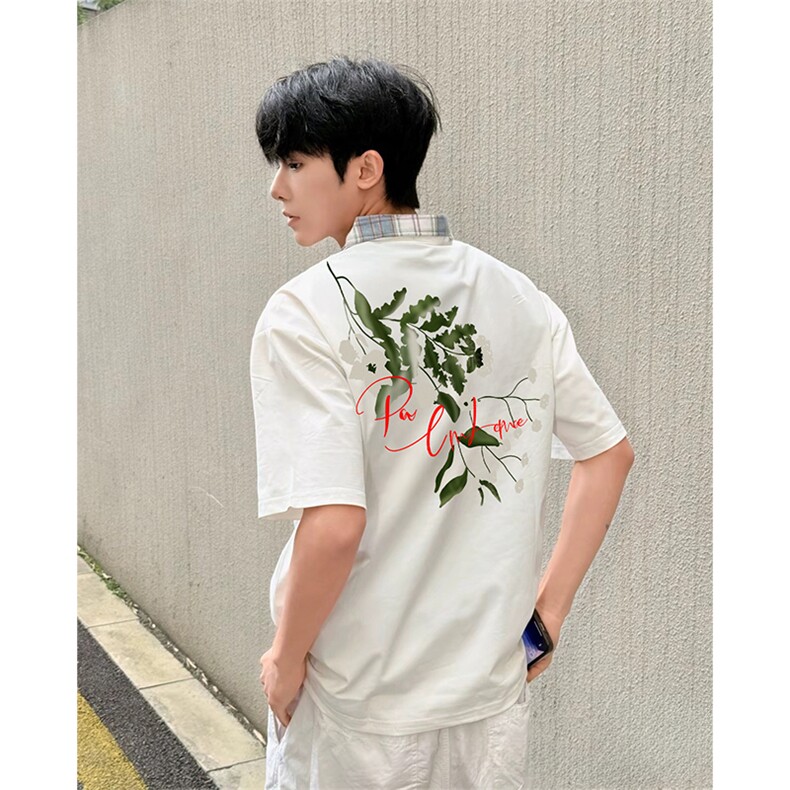 得物抖音品质冰感面料美式印花格子翻领POLO衬衫短袖T恤APL0303，男装T恤，电商A443