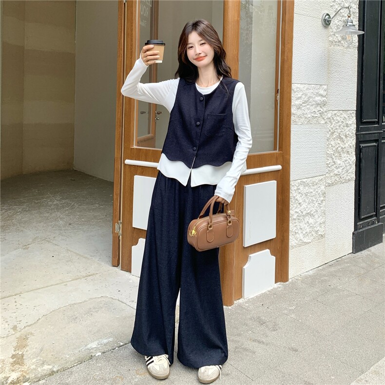 新款！大量！马甲白T阔腿裤两件套2C133-8977-P185-K248,女装套装/套裙,2C133