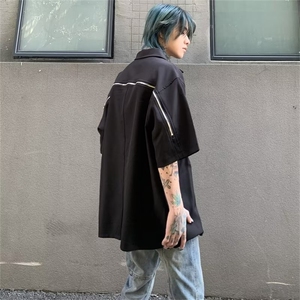 标准百搭潮夏季潮流日常男青春流行文艺五分袖双拉链衬衫ZG12P35图片