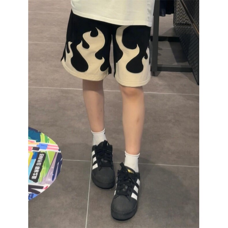 【网图】撞色火焰短裤男女阔腿五分裤美式hiphop裤子GK16LL-特P30,男装牛仔裤,星座1007（原301D）