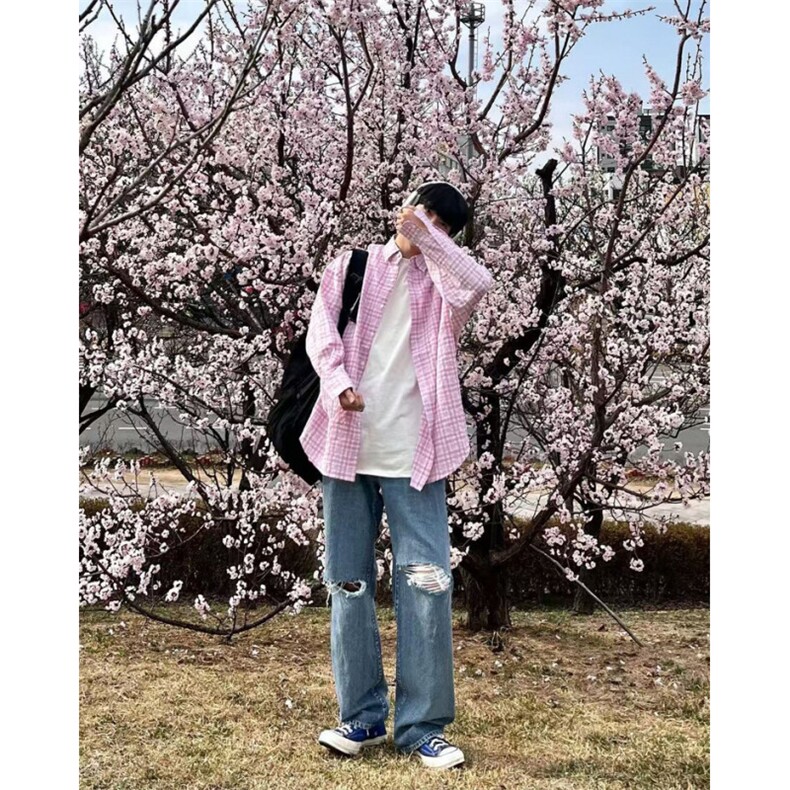 【现货】夏季防嗮格纹衬衫美式复古男宽松上衣高街潮CY0021P50,男装衬衫,星座1004（原星座815-3）