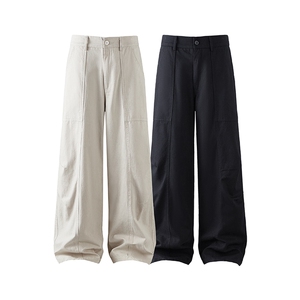 平铺   大码宽松直通纯棉水洗休闲裤长裤A014-DY25233-P60-控88图片