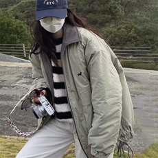 抹茶绿美式复古翻领夹克棉服女冬季外套2025新款韩系宽松加厚棉衣，男装夹克，星座506A