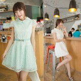 甜美蕾丝连衣裙女夏季新款韩版修身显瘦短袖小清新裙子，女装连衣裙，秋牧寒烟