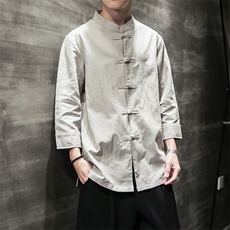 2025夏季新款风大码盘扣衬衫男棉麻七分袖上衣CS066/P70，男装衬衫，电商A008