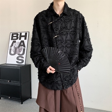 2025春秋新中式潮流小众流苏毛边设计感衬衫男宽松长袖衬衣大码，男装衬衫，星座909