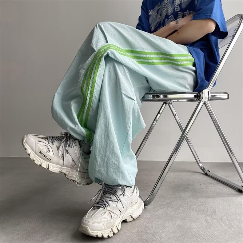 糖果色夏男复合褶皱条纹拼接抽绳束脚长裤h0107P38,男装休闲裤,星座1013-1