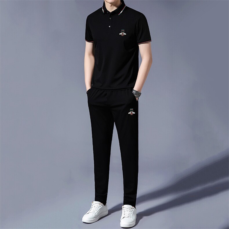 HP561夏季新款男士休闲套装刺绣男装百搭二件套图片