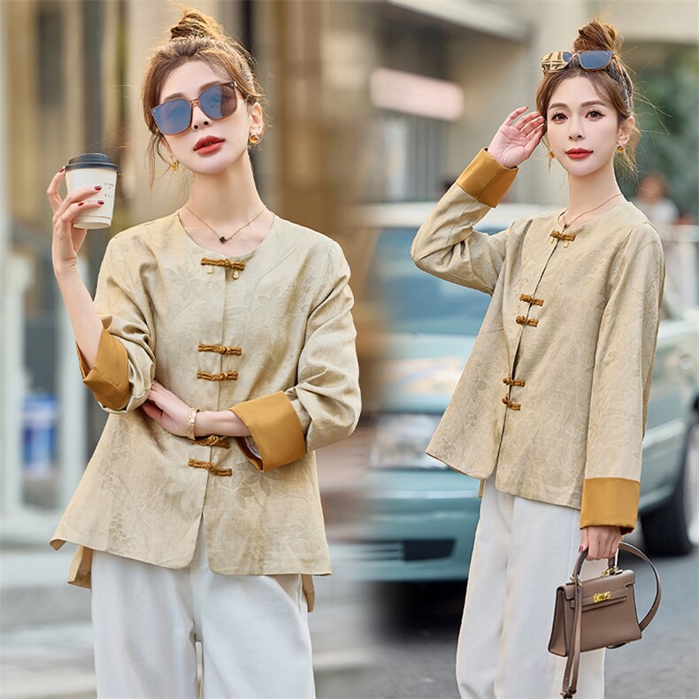 新中式国风提花外套2025年春季复古唐装显瘦好看百搭优雅盘扣上衣，女装短外套，铭街依杨