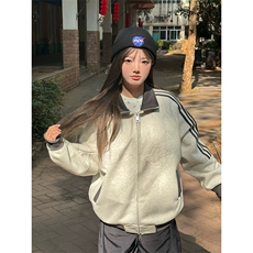 抖音得物高品质26春装美式高街重磅结构拼接织带立领卫衣外套CM42，女装短外套，电商A486-1