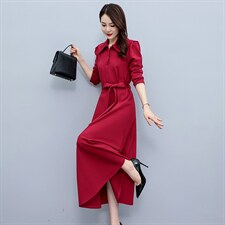 高级感长袖衬衫连衣裙女2023春秋新款高端气质修身显瘦过膝长裙子，女装大码女装，琦鑫阁（原依鑫阁）