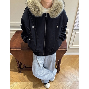 现货重磅boxy短款棉衣座山雕大毛毛领男女棉服水洗工装厚外套图片