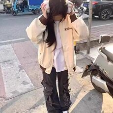 美式字母刺绣宽松新中式外套女春秋夹克设计感情侣ins棒球飞行服，女装短外套，星座506