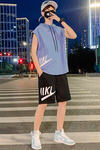 夏季情侣装青少年纯棉宽松无袖T恤连帽运动背心套装男 TZ267-P60图片 夏季情侣装青少年纯棉宽松无袖T恤连帽运动背心套装男 TZ267-P60图片
