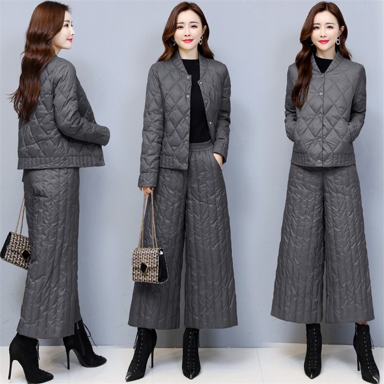 2022秋冬休闲棉衣套装阔腿裤两件套,女装棉衣/棉服,悠米