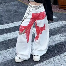 M617-P62牛仔裤女潮流街舞街头滑板高街时尚个性潮涂鸦新款，男装牛仔裤，电商B323A