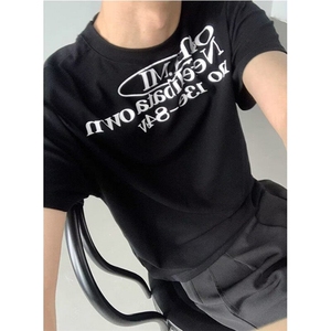 美式潮牌复古短袖t恤女夏季新款字母印花休闲宽松上衣 TD658图片