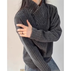 M28-P41 灰色重磅斜拉链立领卫衣男款冬季内搭上衣图片