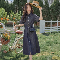 BAO款主推商场同款2025夏季新蓝色宽松显瘦牛仔衬衫显高连衣裙女，女装连衣裙，跑量工厂店