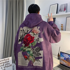 秋季新款港风INS潮玫瑰印花宽松百搭连帽卫衣JK23389特批43-控69，男装卫衣，星座605(原A050)
