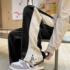 棋盘格垂感条纹卫裤男秋冬休闲宽松高街直筒阔腿运动裤~Q557-p45，男装休闲裤，星座601-2