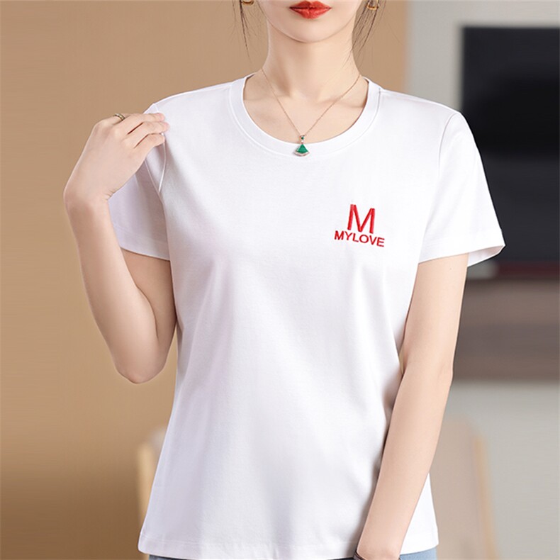 刺绣M艺术个性时尚舒适显瘦棉T，女装T恤，元素羊绒
