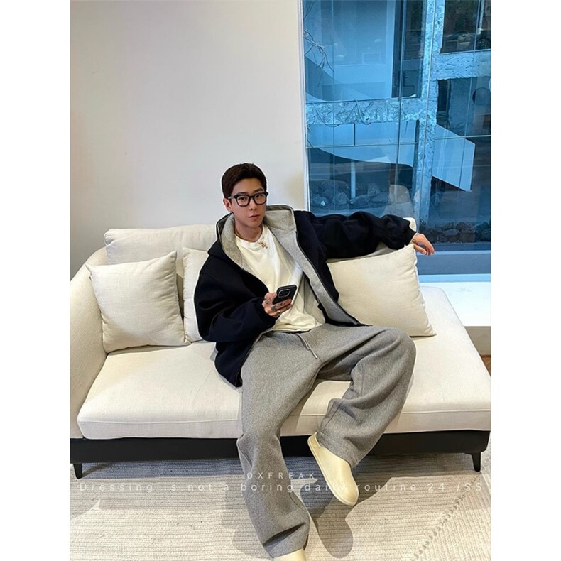 1506-1/Q82800/P54美式重磅双拉链连帽卫衣外套男痞帅休闲外套,女装短外套,星座1506