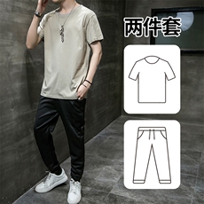 2021夏季新款字母短袖T恤男套装九分裤两件套男潮A438-TZ02-P30，男装套装，电商A438