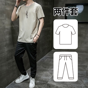 2021夏季新款字母短袖T恤男套装九分裤两件套男潮 A438-TZ02-P30图片