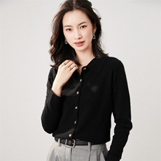 秋冬新款洋气时尚百搭显瘦女款衬衣式35%羊绒衫，女装羊绒衫，艾巧羊绒