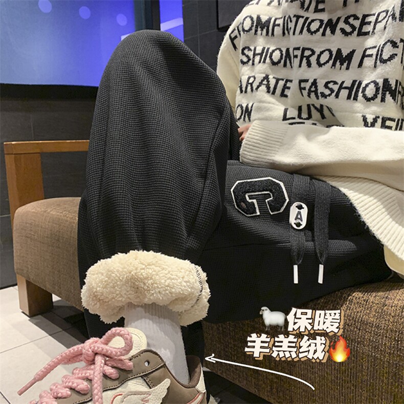 羊羔毛加绒加厚得物二开休闲裤白底平铺图现货C323-1-JR8887-P48,男装卫衣,电商C323-1