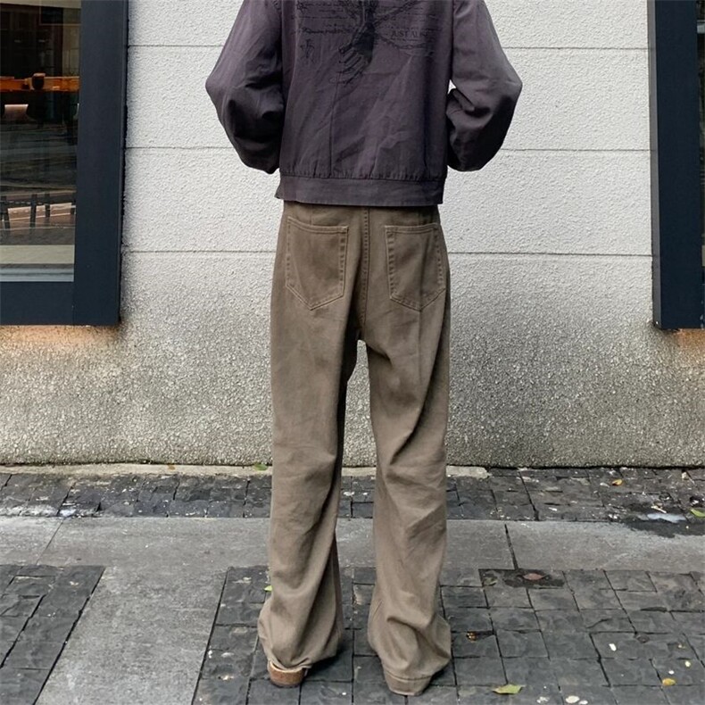 美式复古做旧棕色男女小众修身牛仔裤直筒微喇裤潮S2024P40,男装牛仔裤,星座1112-1