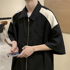 日系五分袖春夏季新款拼皮拉链衬衫W1255P32，男装衬衫，星座1116-2