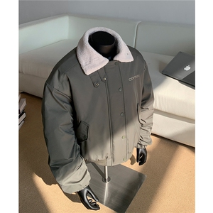 假模 美式复古羊羔毛翻领棉服飞行夹克棉衣加厚外套男 H1031 P128图片