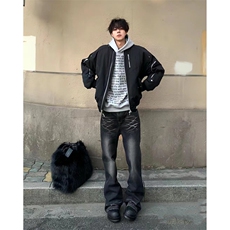 美式ins高街hiphop重工艺水洗暗黑微喇牛仔裤货号K2401P60，男装牛仔裤，电商A063