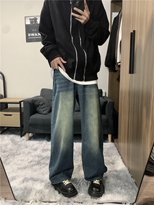 dirty fit裤子水洗蓝阔腿直筒牛仔裤垂感高级感XZ310A-4-NZ10图片