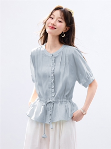 现货2026年夏季设计感通勤风甜美优雅收腰木耳边门襟透气女士衬衫图片