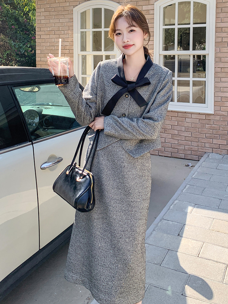现货-小香风套装女2025秋新款气质高端时尚洋气半身裙两件套,女装套装/套裙,霓裳依族